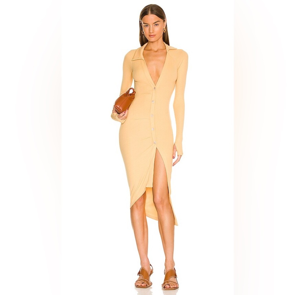 ALIX NYC x Revolve Lanett Knit Button Front Asymmetrical Dress in Buttier $275